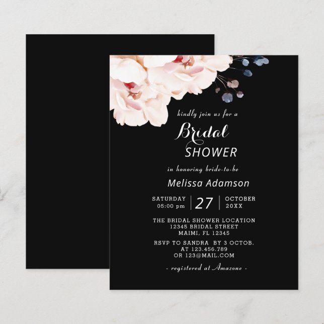 Budget Elegant Black, Pink Floral Bridal Shower  (Front/Back)