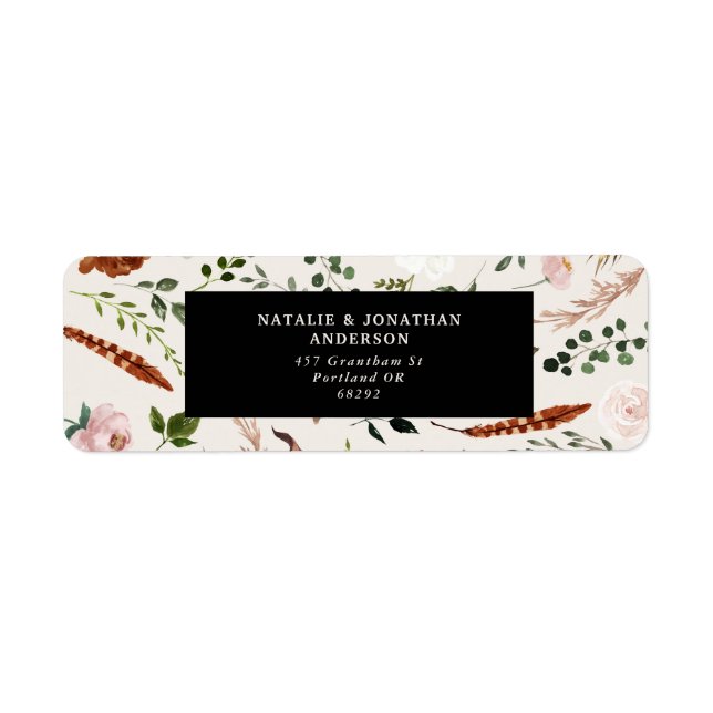 Budget elegant black terracotta floral wedding lab label (Front)