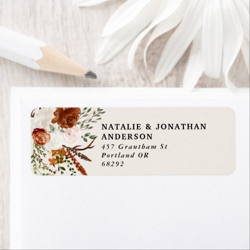 Budget elegant black terracotta floral wedding label