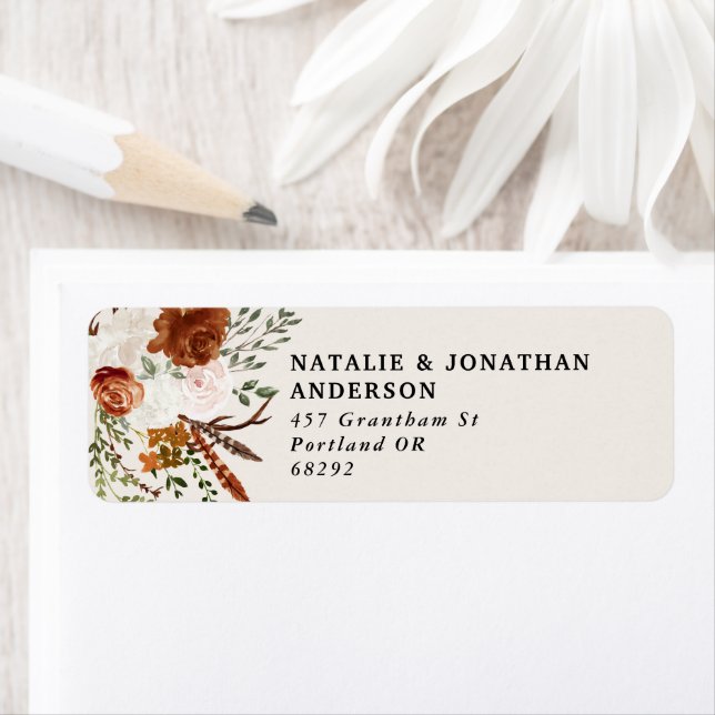 Budget elegant black terracotta floral wedding label (Insitu)