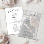 Budget elegant black white photo wedding program<br><div class="desc">Modern simple minimalist black script trendy clean white ceremony and party BUDGET affordable wedding program template featuring chic trendy romantic elegant calligraphy and custom photo overlay on the backside.              Easy to personalize with your custom text and picture on both sides!</div>