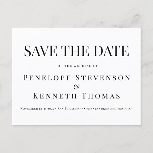 Budget Elegant Black White Save The Date Postcard