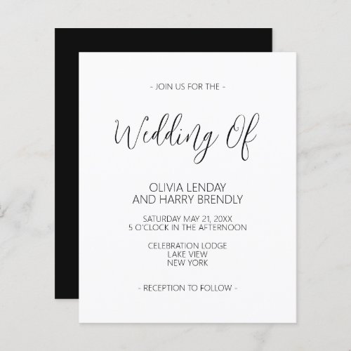 Budget Elegant Black White Wedding Invitation
