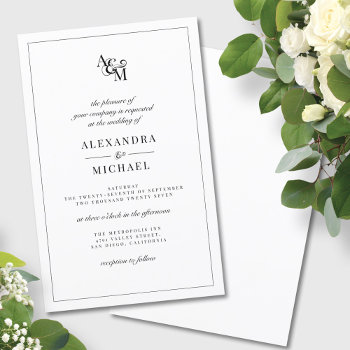 Budget Elegant Black White Wedding Invitation by WittyBetty at Zazzle
