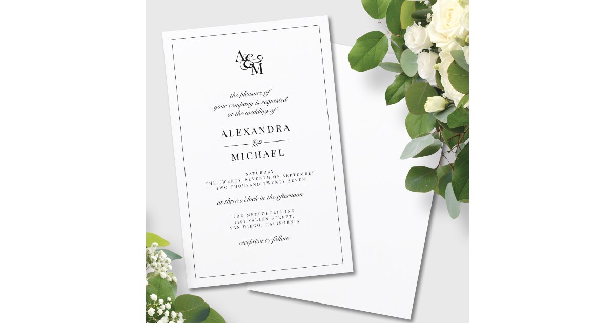 Budget Elegant Black White Wedding Invitation | Zazzle