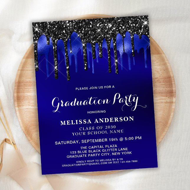 Budget Elegant Blue Black Glitter Drips Graduation (Creator Uploaded)