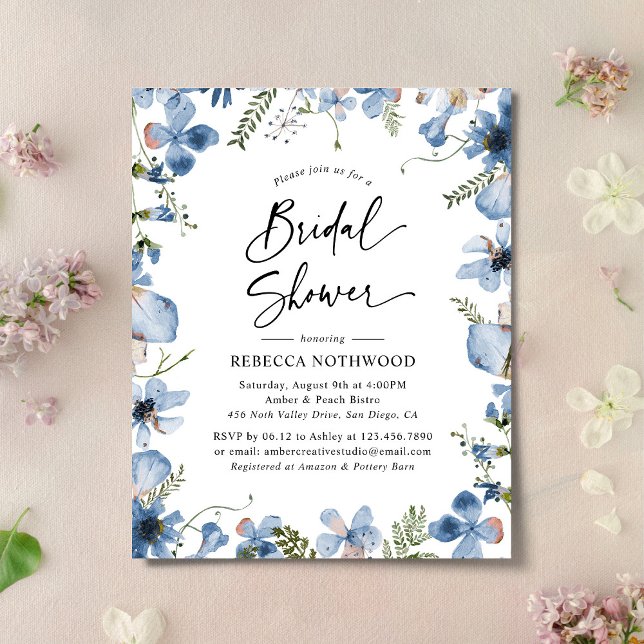 Budget Elegant Blue Boho Bridal Shower Invitation (Creator Uploaded)