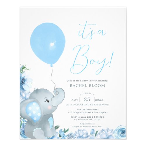 Budget Elegant Blue Elephant Boy Baby Shower Flyer