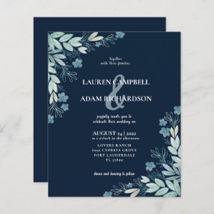 Budget Elegant Blue Foliage Wedding Invitation