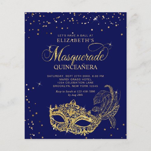 BUDGET Elegant Blue Gold Masquerade Quinceaera