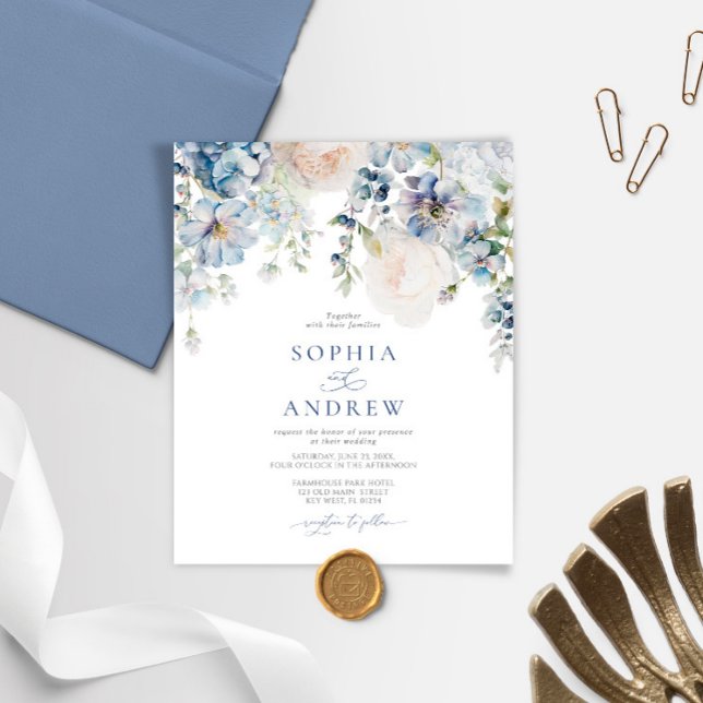 Budget Elegant Blue Hydrangea Wedding Invitation (Creator Uploaded)