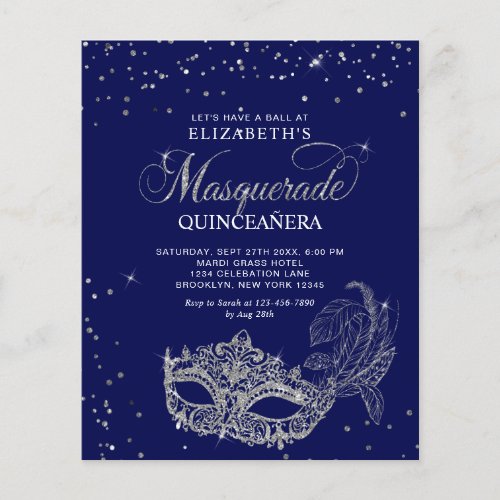 BUDGET Elegant Blue Silver Masquerade Quinceaera