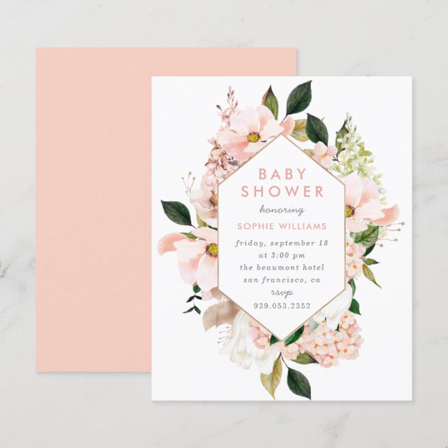Budget Elegant Blush & Gold Floral Baby Shower (Front/Back)