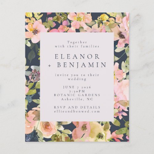Budget Elegant Blush Navy Floral Wedding Invite