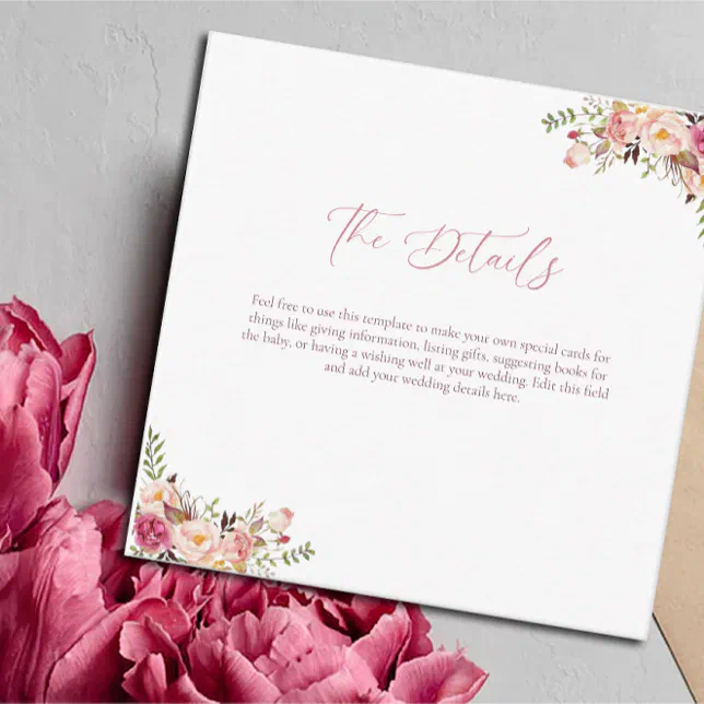 Budget Elegant Blush Pink Floral Wedding Enclosure Card | Zazzle