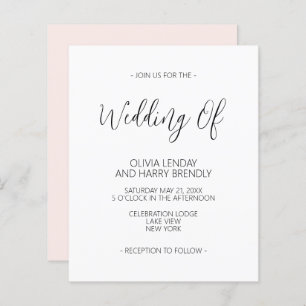 Budget Elegant Blush Pink White Wedding Invitation