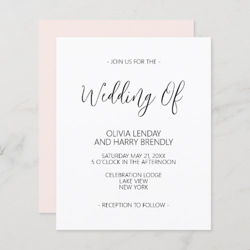 Budget Elegant Blush Pink White Wedding Invitation