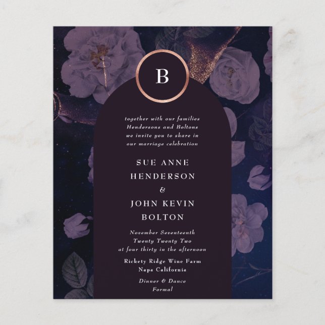 Budget Elegant Boho Floral Arch Rose Gold Wedding Flyer (Front)