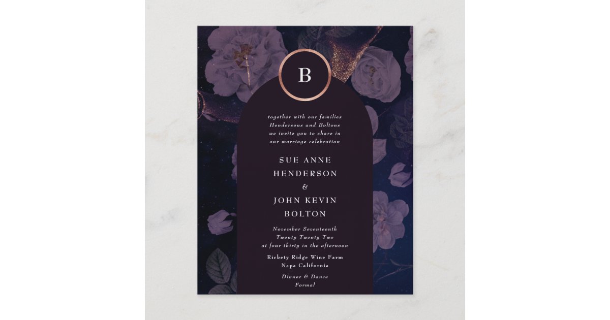 Budget Elegant Boho Floral Arch Rose Gold Wedding Flyer | Zazzle