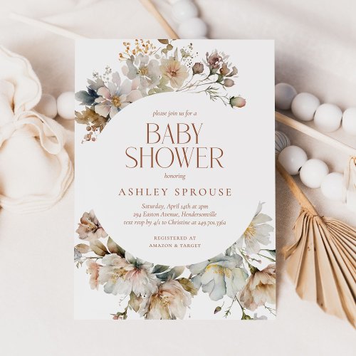 Budget Elegant Boho Floral Botanical Baby Shower Invitation