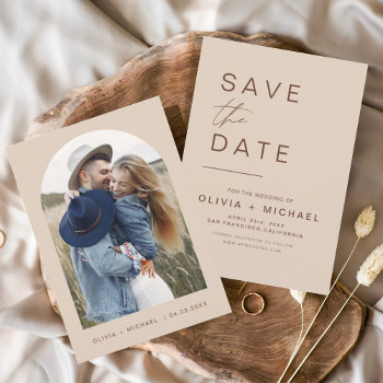 Budget Elegant Boho Save The Date Photo Minimalist Flyer by Hot_Foil_Creations at Zazzle