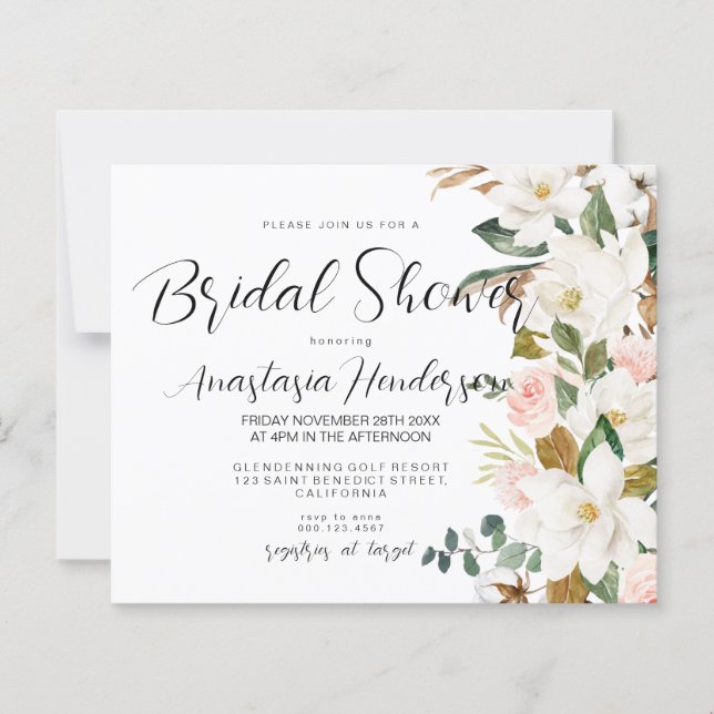 Budget Elegant Bridal Shower Invitation. (Front)
