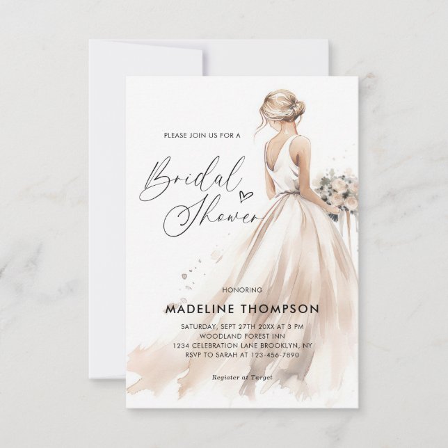 BUDGET Elegant Bride Wedding Gown Bridal Shower Note Card (Front)