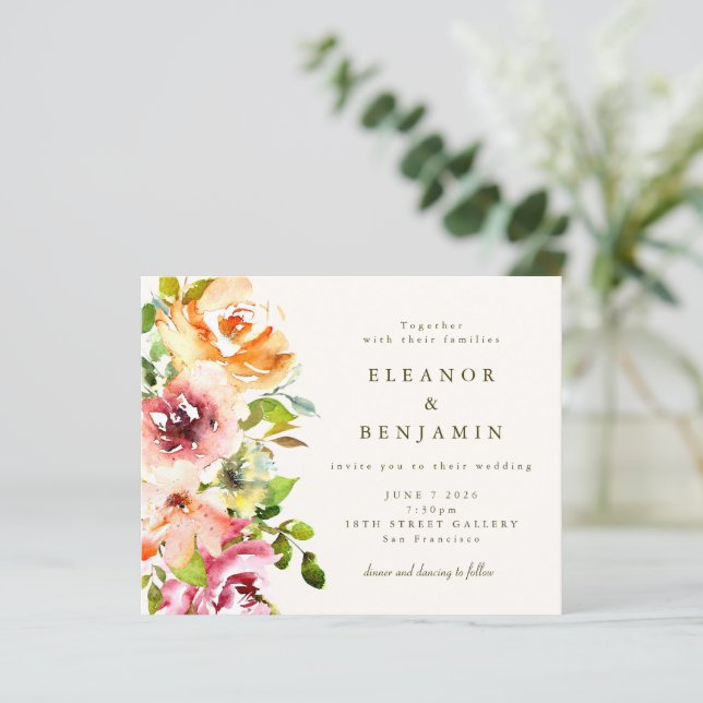 Budget Elegant Burgundy Floral Wedding Invitation (Standing Front)
