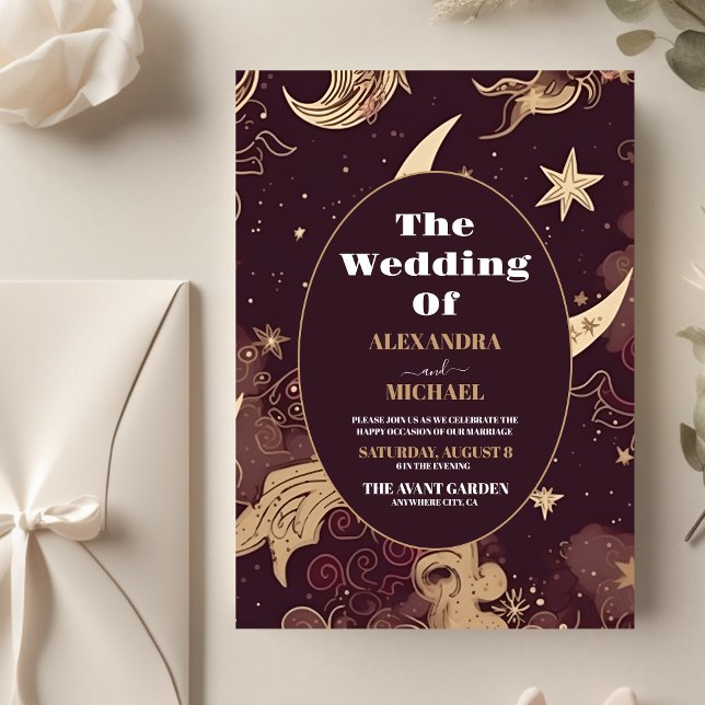 Budget Elegant Burgundy Gold Celestial Wedding Flyer (Creator Uploaded)