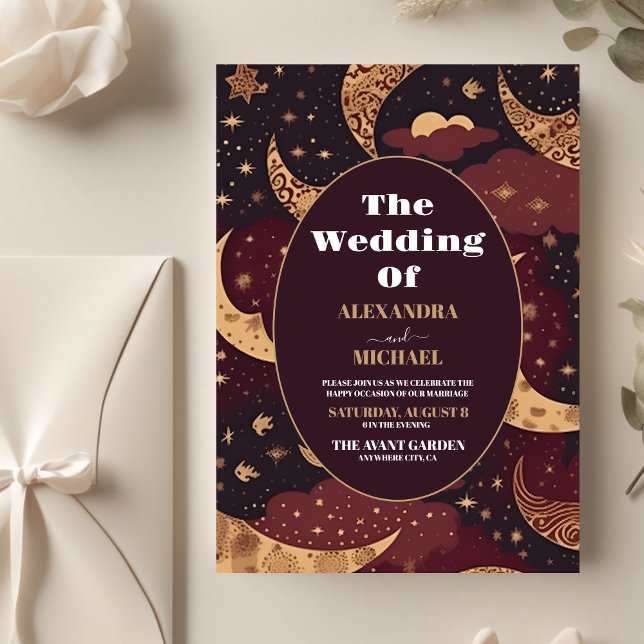 Budget Elegant Burgundy Gold Celestial Wedding Flyer (Creator Uploaded)