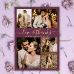 Budget Elegant Burgundy Photo Wedding Thank You Flyer<br><div class="desc">Budget Elegant Burgundy and Gold Wedding 5 Photo Collage Thank You personalized affordable low budget flyer. Modern wedding thank you template featuring five (5) photo on the front and one (1) photo on the back. On the front of paper "Love and thanks" typography script in a swirly hand lettered font...</div>
