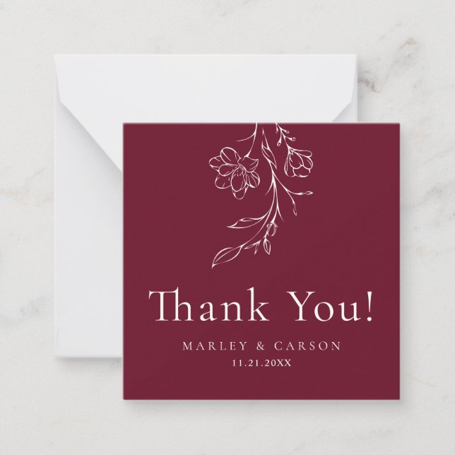 Budget Elegant Burgundy Wedding Thank You Note Card (Front)