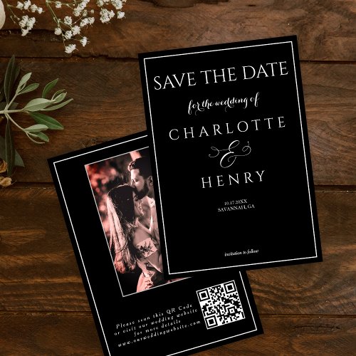 Budget Elegant Calligraphy Black Photo QR Code  Save The Date