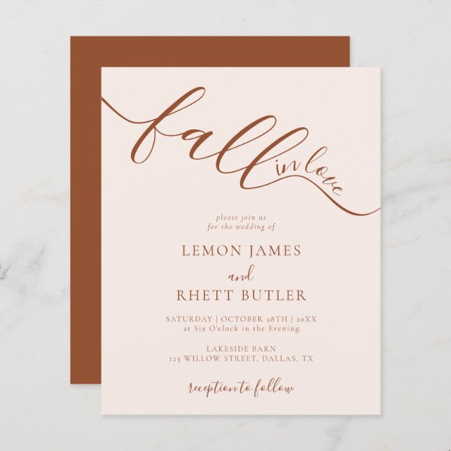 Budget Elegant Calligraphy Fall In Love Wedding (Front/Back)