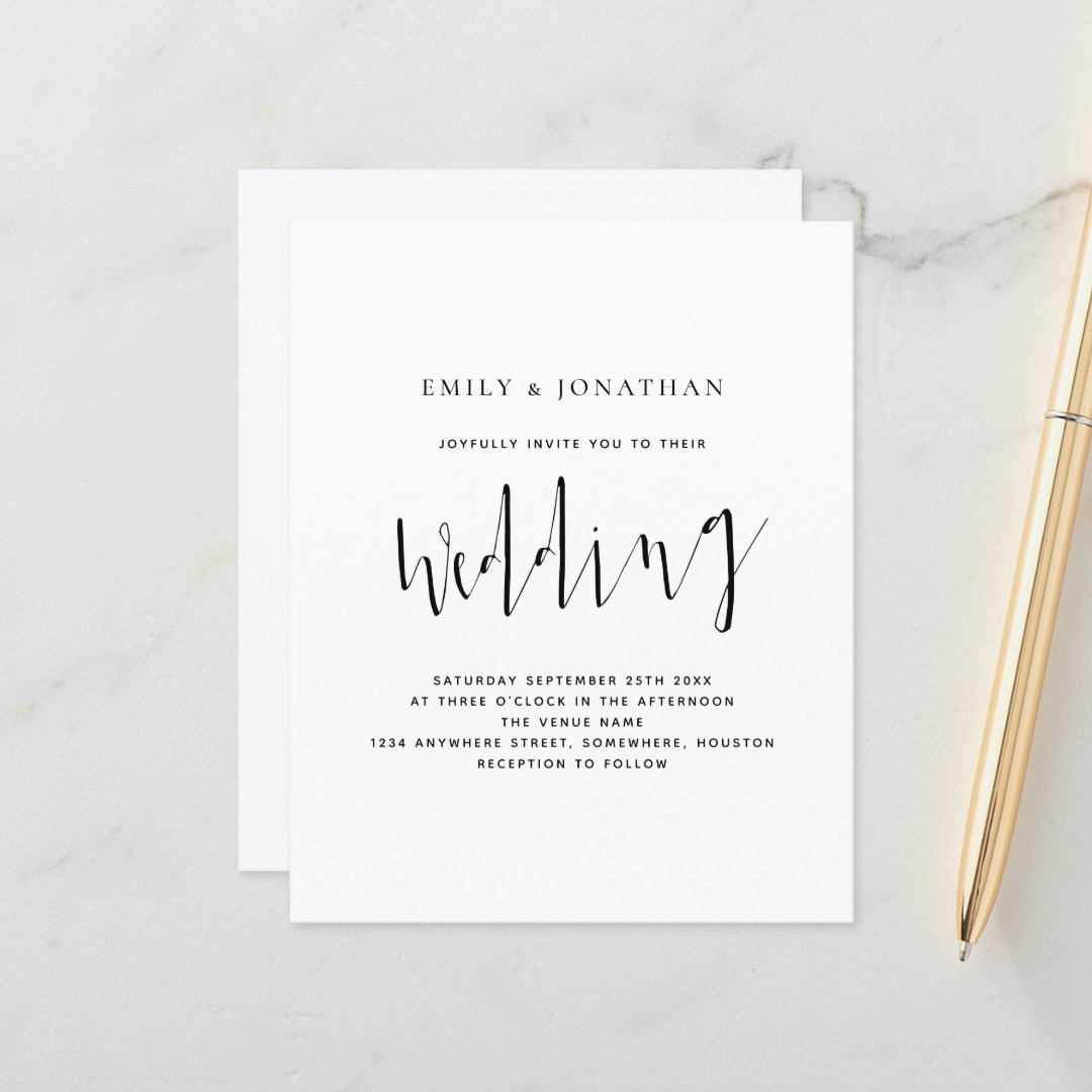 Budget Elegant Calligraphy Wedding Invitation | Zazzle