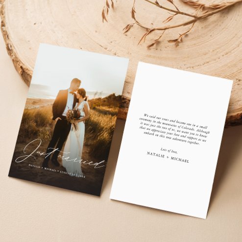 Wedding announcements - Pink Dramatic personalized gifts for you Elegant calligraphy wedding photo elopement announcement