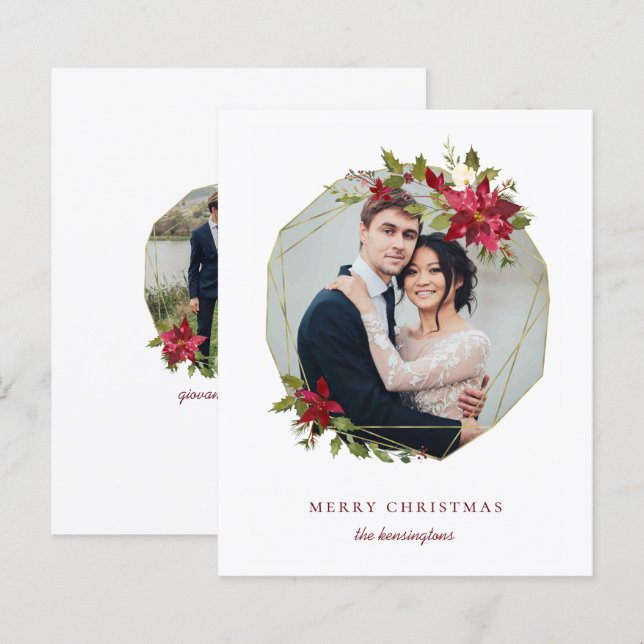 Budget Elegant Christmas Geometric Floral Photo (Front/Back)