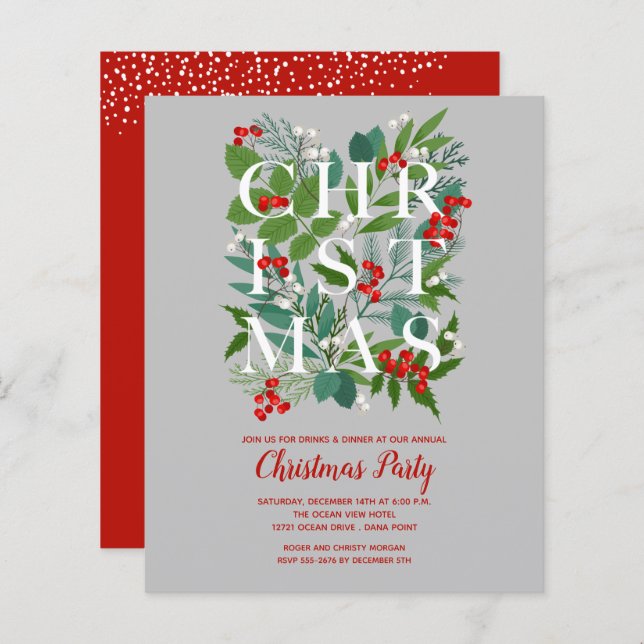Budget Elegant Christmas Greenery Invitations (Front/Back)