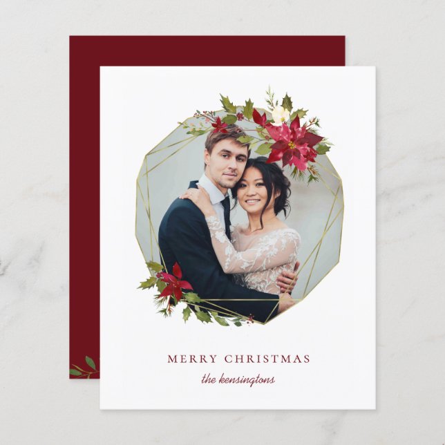 Budget Elegant Christmas Wreath Holiday Photo (Front/Back)