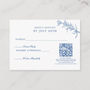 BUDGET Elegant Classic Blue Floral Wedding QR Code Enclosure Card