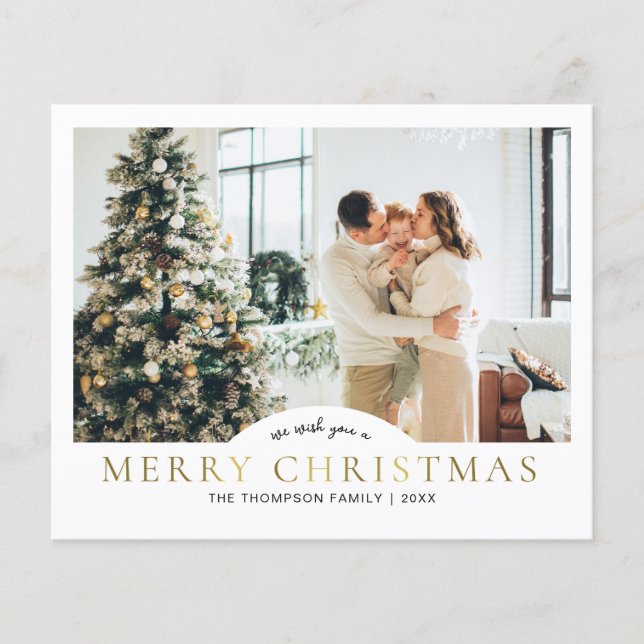 BUDGET Elegant Classic Gold Merry Christmas Photo (Front)