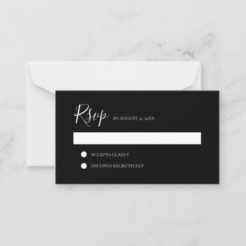 BUDGET Elegant Clean Minimalist Black Wedding RSVP Note Card