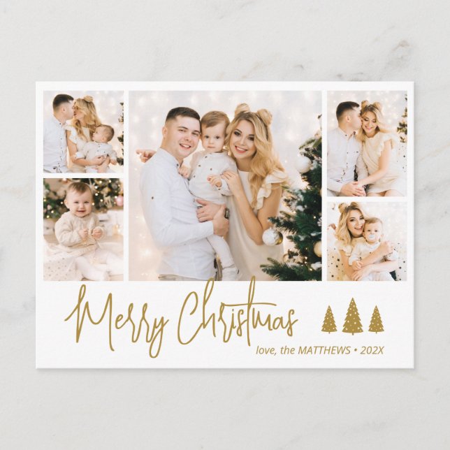 Budget Elegant Collage 5 Photo Christmas Postcard (Front)