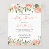 Budget Elegant Coral Floral Baby Shower Invitation (Front)