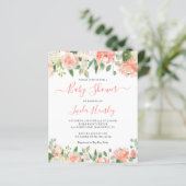Budget Elegant Coral Floral Baby Shower Invitation (Standing Front)