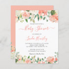 Budget Elegant Coral Floral Baby Shower Invitation