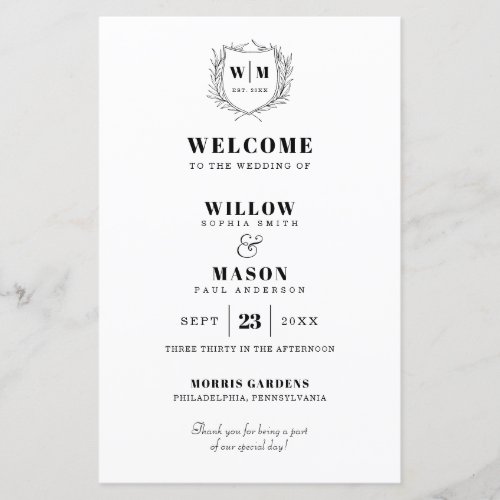 Budget Elegant Crest Monogram Wedding Program