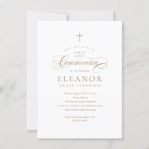 Budget Elegant Cross Calligraphy First Communion Invitation