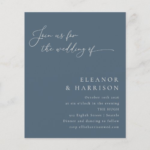Budget Elegant Dark Blue Script Wedding Invitation