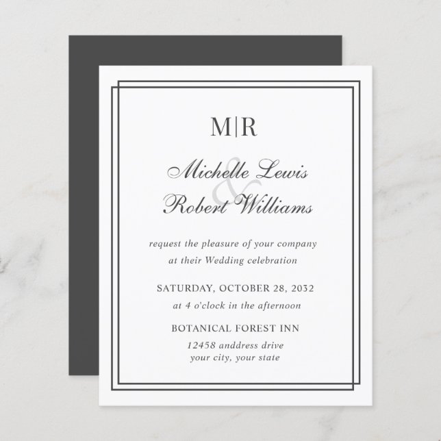 BUDGET Elegant Double Border Monogram Wedding (Front/Back)